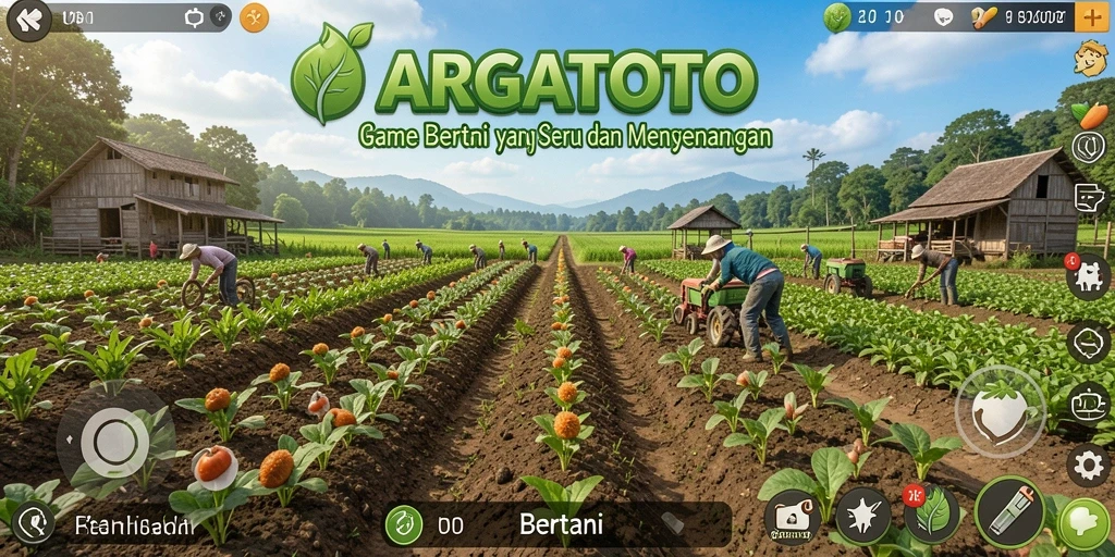 Antarmuka game ARGATOTO yang menampilkan ladang pertanian yang subur.