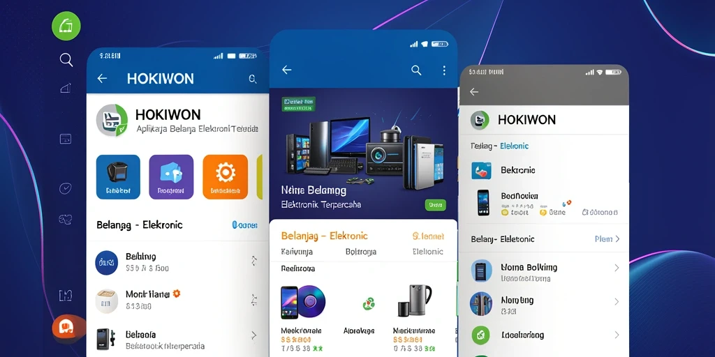 Antarmuka HOKIWON menampilkan berbagai produk elektronik dengan harga dan informasi detail.