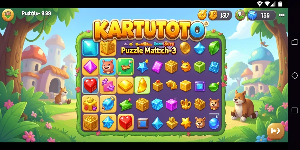 Tampilan antarmuka KARTUTOTO menampilkan gameplay seru Puzzle Match-3.