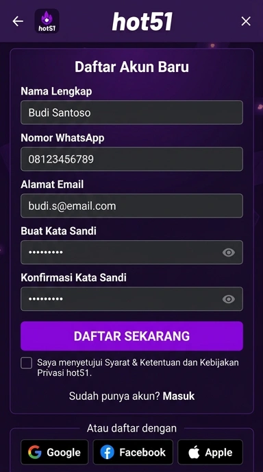 Tampilan halaman daftar hot51